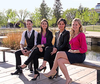 Receiving the President’s Award for Excellence in Student Leadership are, from left: Tyler Hume, Sarah Damberger, Kenya-Jade Pinto, and Kelsey Hamill.