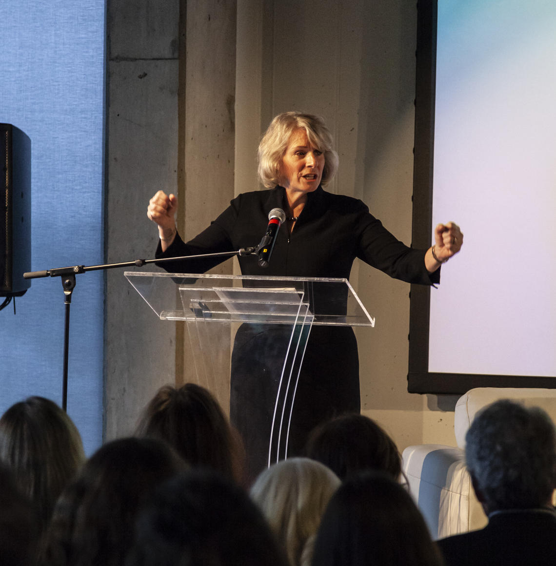 President Emerita Elizabeth Cannon addresses the audience during the Celebrating Women in Science and Innovation event hosted by the Calgary Chapter of Weizmann Canada on April 11.