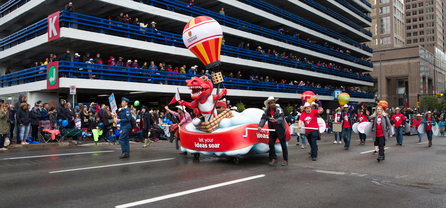 The University of Calgary shows off its new float at the 2019 Calgary Stampede Parade. 