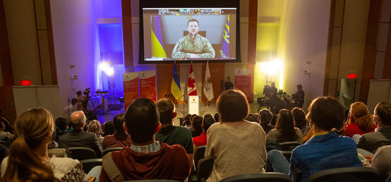 From war-torn Ukraine, Volodymyr Zelenskyy gives UCalgary students a moment to remember